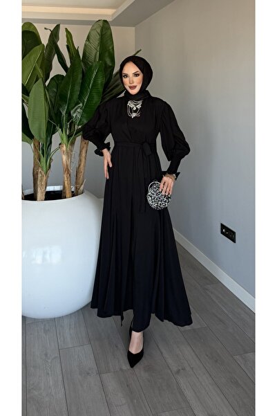 TARZ-I HAS BUTİK Siyah Meşk Abaya Takım Tesettür Giyim