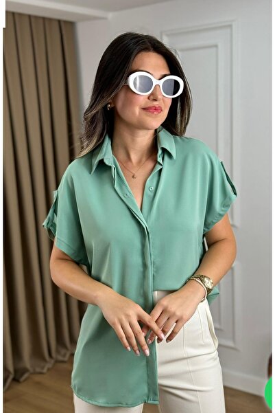 DISHI FASHİON Short Sleeve Cotton Satin Shirt