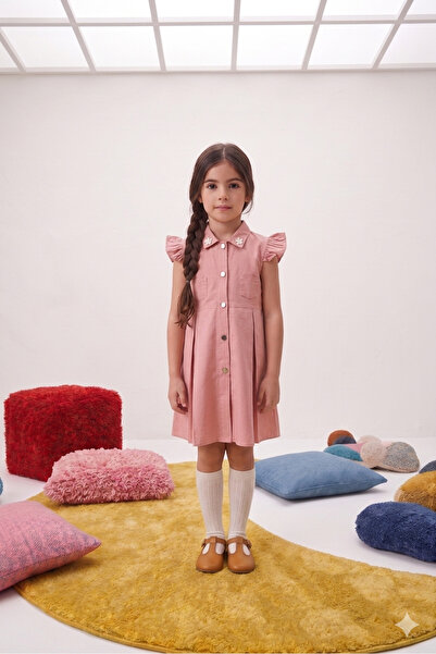 Momivi Kids Rochie casual pentru fete, cu guler tip cămașă, buzunar pătrat, n...