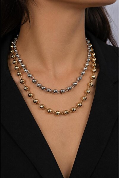 LUNAR by Duygu Zra Model Double Set Double Color Ball Necklace