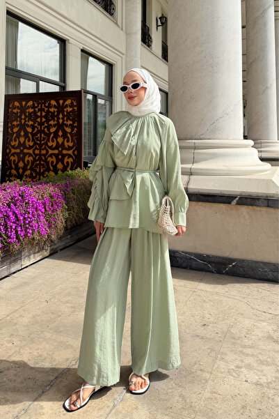 fushya design Fırfır Detaylı Tunik Pantolon Takım