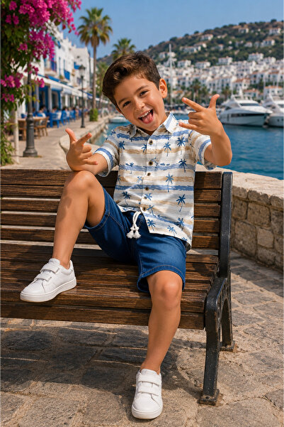 tinytrends Set de vară pentru băieți: cămașă tropicală și pantaloni scurți di...