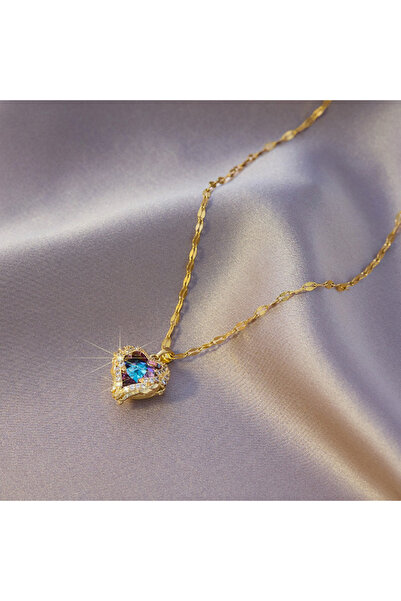 Choice Gold Top Luxury Colorful Crystal Ocean Heart Pendant Necklace for Wome...