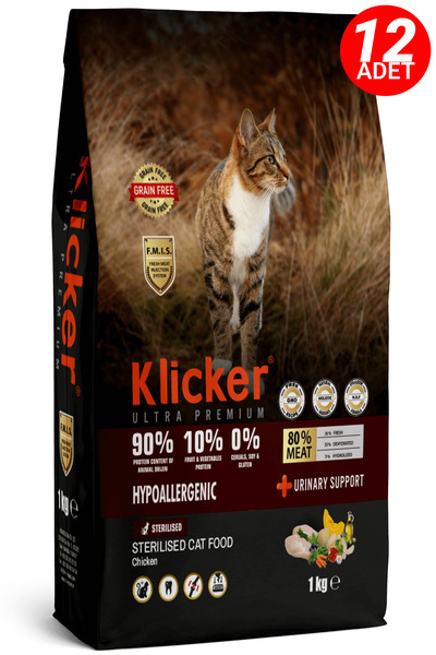 klicker ULTRA PREMIUM TAHILSIZ KISIRLAŞTIRILMIŞ KEDİ MAMASI STERİL TAVUKLU 12...