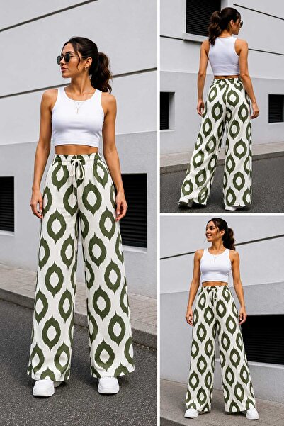 ECK MODA Women's New Season Elastic Waist Loose Fit Linen Trousers