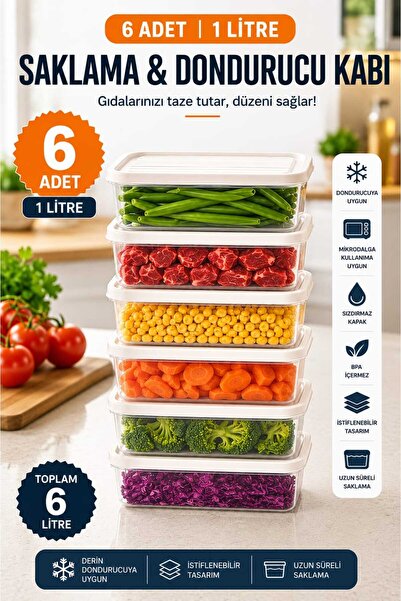 Herza House 6 Pieces Vacuum Sealed Food Fresh Storage Container Set 1 Liter