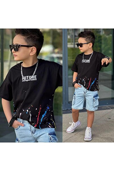 aykidsclup Boy's Commando Pocket Denim Shorts Set 9732-Black