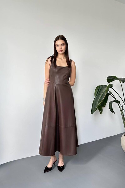 ozelia Brown Strappy Leather Dress