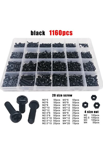 Choice3 1160 قطعة سوداء في صندوق واحد، 300/700/1160 قطعة M2 M2.5 M3 M4، براغي...
