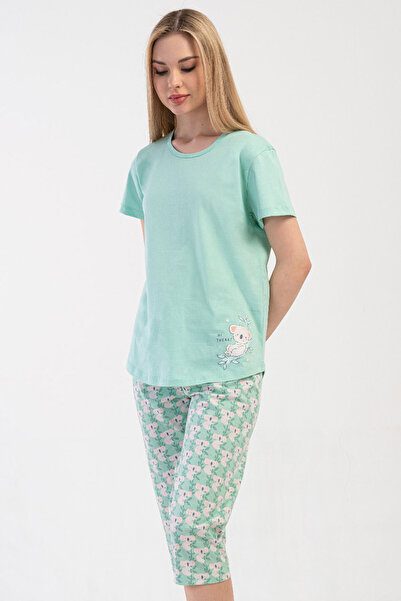 VİENETTA Pamuklu Kadın Kısa Kol Kaprili Pijama Takım