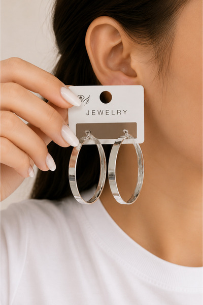 ERH Silver Color Large Hoop Women's Earrings – Minimalist Stylish Daily Combi...