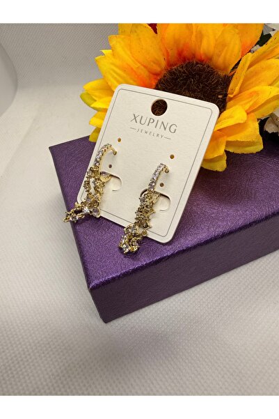 XUPING JEWELRY KUYUMCU SERİ 14K RENGİ ZİRKON TAŞLI HALKA ÜZERİ SALLANTILI ÇEL...