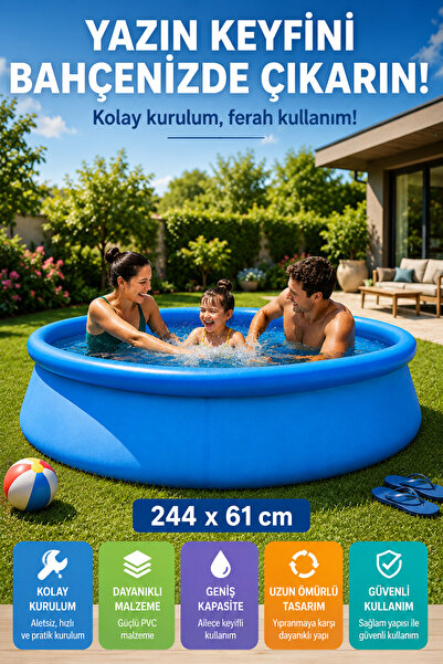 OpenCity Easy Kolay Kurulum Mavi Şişme Bahçe Havuzu 244x61 cm Aile Boyu Yazlı...