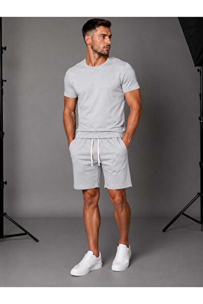 ANATOLIATEKSTILE Men's Set T-Shirt + Shorts Dark Navy Blue, Slim Fit , Casual...