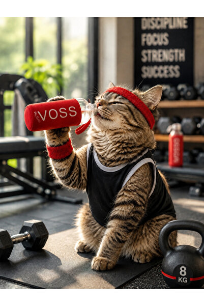 voss Kırmızı Neopren Kılıflı Cam Su Şişesi Taşınabilir Spor Matara(1 Litre)
