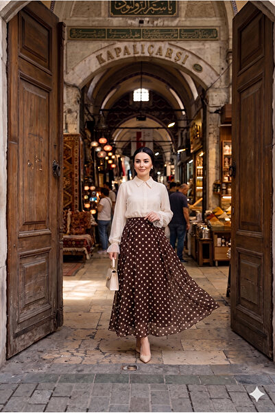 HANIMCA GİYİM Elastic Waist, Polka Dot Pattern, Lined Chiffon Skirt, Size 38 ...