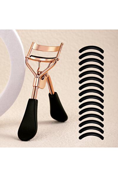 Choice3 A0009-Gold 1PC-15pc Portable Eyelash Curler with 15 Silicone Pads and...