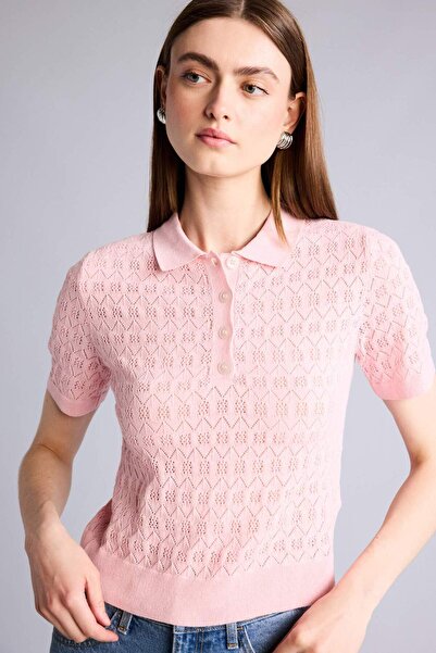 DeFacto Regular Fit Polo Collar Lace T-Shirt H7297Ax26Sp