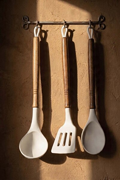 şirineşyalarım White 3-Piece Acacia Handle Silicone Ladle Set