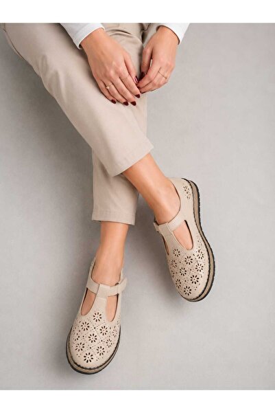 AYAKKABİSEPETİ Beige Genuine Leather Orthopedic Women's Sandals