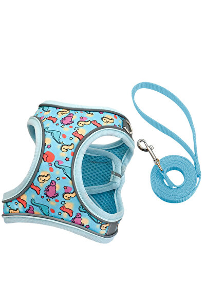 choice2 M Blue DH009Cartoon-Dog harness and leash set features a breathable h...