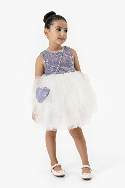 Minigimin Cicileri My Little One's Girls' Dress with Heart Patterned Bag - Pu...
