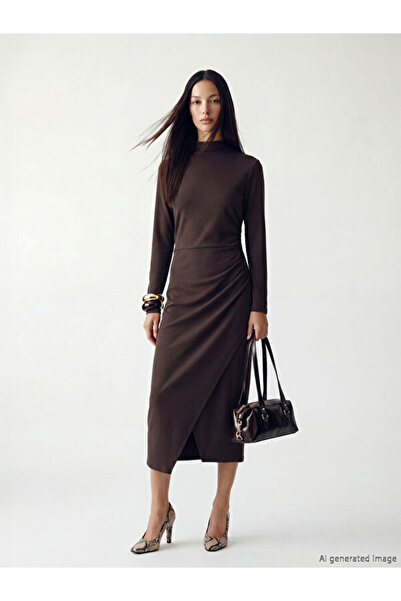 LC Waikiki Stand Collar Shirred Dress