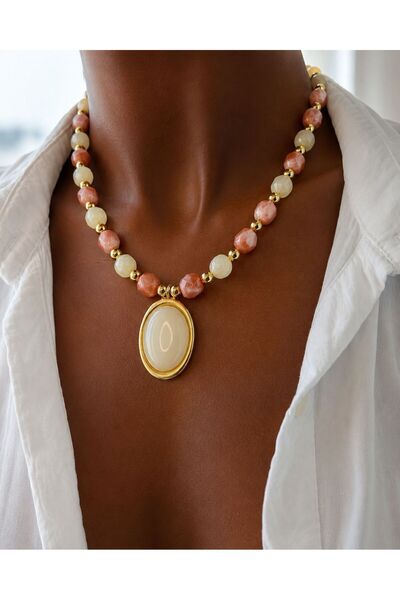 Semaya Atelier Oval Detaylı Boncuk Kolye