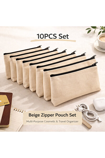 Choice1 10PCS Value Pack Beige Zipper Pouch Set 5/10/12PCS, Multi-Purpose Can...