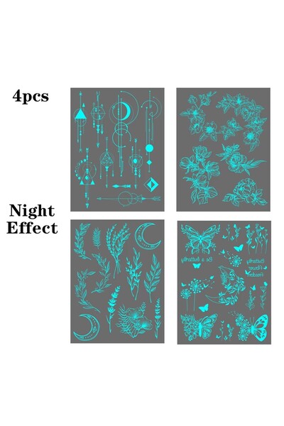 Choice 4 Sheets 4pcs Blue Luminous Waterproof Temporary Tattoo Sticker Geomet...