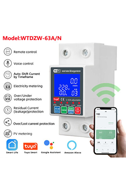 Choice Number of poles 2 63A 230V WiFi Tuya Smart Earth Leakage Over Under Vo...