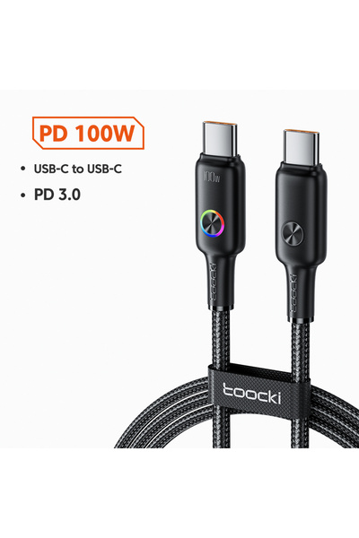 Choice7 كابل توكي نوع C إلى نوع C أسود بطول 1.8 متر، شاحن سريع بقدرة 100 واط،...