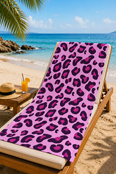 HİG HOME Leopard Patterned Large Beach Towel |   Soft Textured Sea & Pool Towel