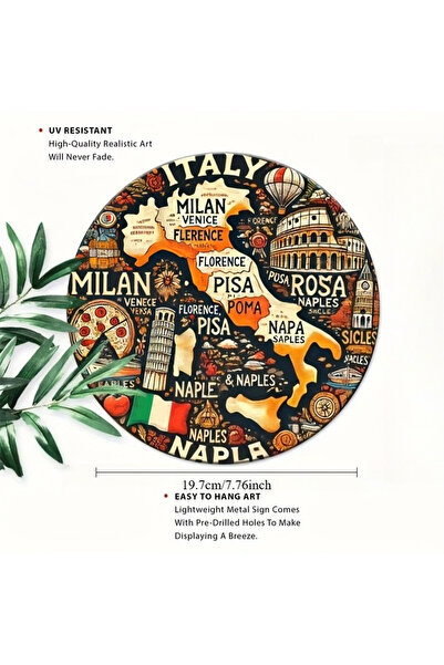 Choice M TPO-1084 [2D Flat] 1pc Vintage Italy Map Aluminum Wall Art - Italian...