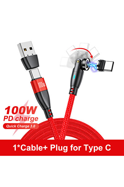 Choice كابل USB نوع C مغناطيسي أحمر بطول 1 متر، 100 واط، 5 أمبير، شحن سريع، ك...