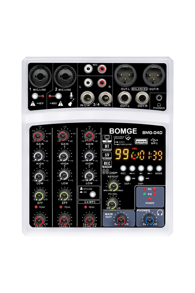 Choice1 WHITE Audio Mixer BOMGE 4 Channel 99 DSP Effect Mini Audio Mixer Cons...