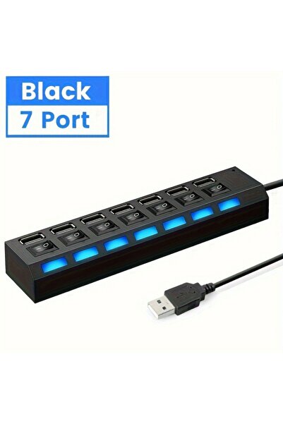 Choice black 7 Ports USB 2.0 Hub LED 5Gbps High Speed Multiports USB Power Ad...