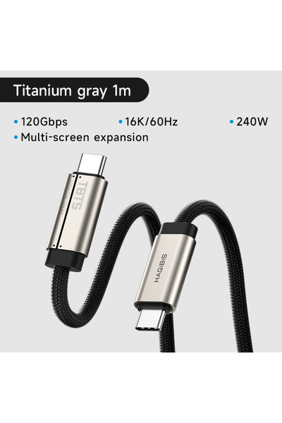 Choice1 كابل هاجيبيس TBT5 رمادي تيتانيوم 1 متر، كابل USB-C فائق النعومة، نطاق...