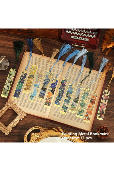 Choice Painting Flower 12 pcs Vintage Painting Metal Bookmark Hollow Long Tas...