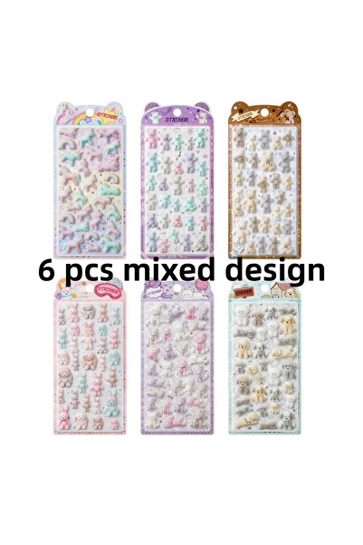 Choice 6 قطع ملصقات ثلاثية الأبعاد بتصميمات متنوعة لطيفة على شكل حيوانات (أرن...