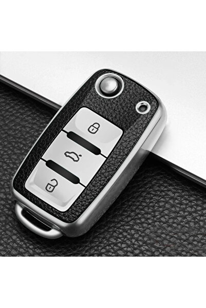 choice2 Silver TPU Leather Car Key Cover Case Fob for Volkswagen VW Bora Polo...