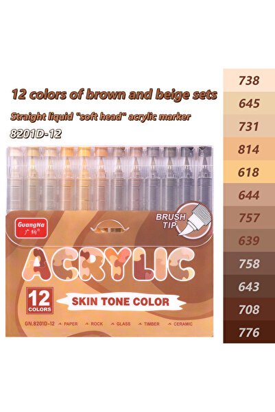 Choice8 8201D-12pcs GuangNa 12/24/48/72 colors Acrylic Paint Markers,Soft Bru...
