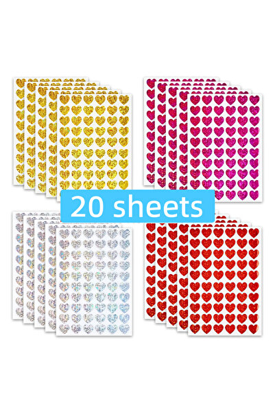 Choice4 MIX (20Sheets) Holographic Small Heart Stickers for Kids Reward Self ...