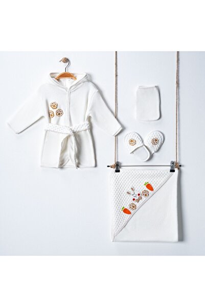 Minimio Kids 4-Piece Cute Rabbit Embroidered Cotton Baby Bathrobe Set