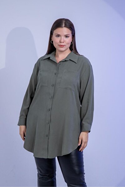 Roxxlen Women's Plus Size Long Shirt with Pocket Detail