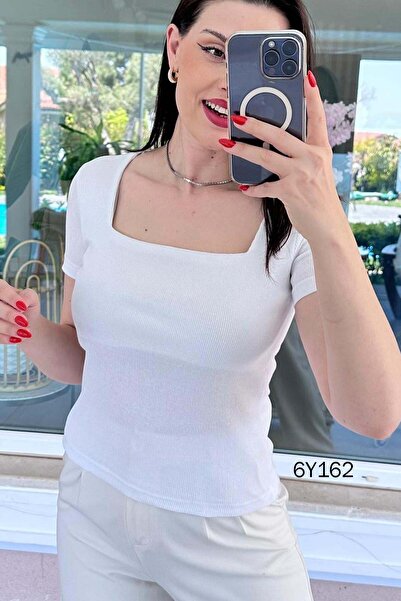 İnce Topuk Square Collar Ribbed Camisole Tshirt 6Y162