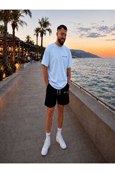 FAEL LİFE Unisex Wide-Let Shorts and T-Shirt King Handwritten Print