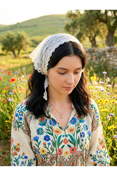 Mufincollection Bandană triunghiulară din dantelă vintage – Eșarfă din dantel...