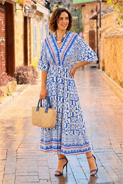 Nevin Kaya Moda Blue Double Breasted Dress