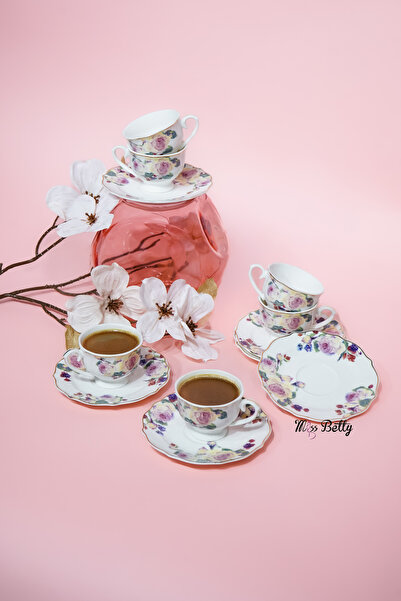 Miss Betty Rose Deluxe New Bone 6-Person Coffee Cup Set Turkish Coffee Presen...